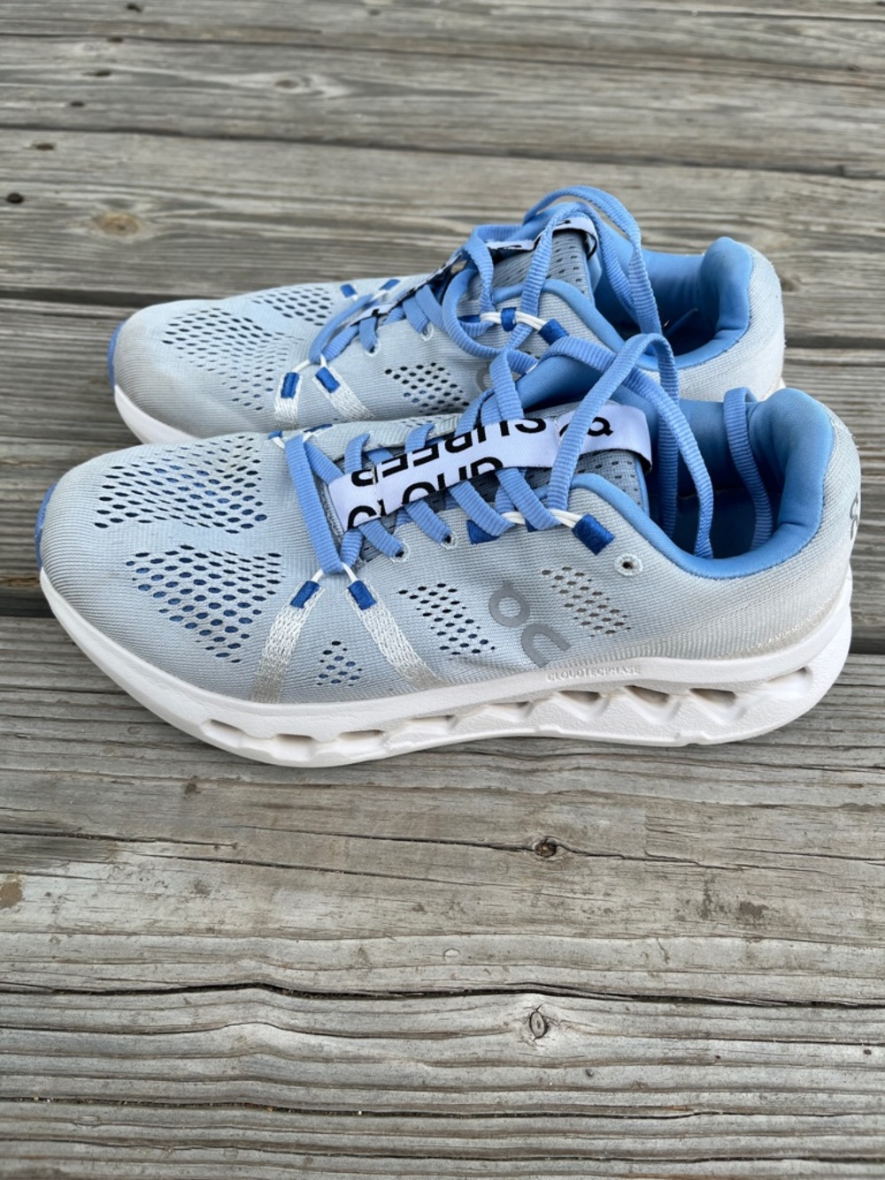 On Running Women's Light Blue and White Mesh Running Shoes